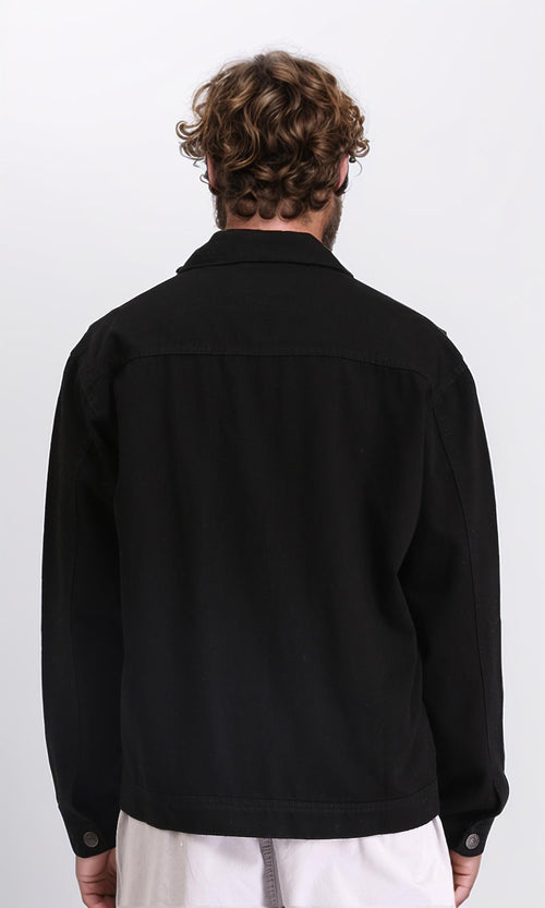 R207957 - Solid Buttoned Jacket with Front Pockets - Black