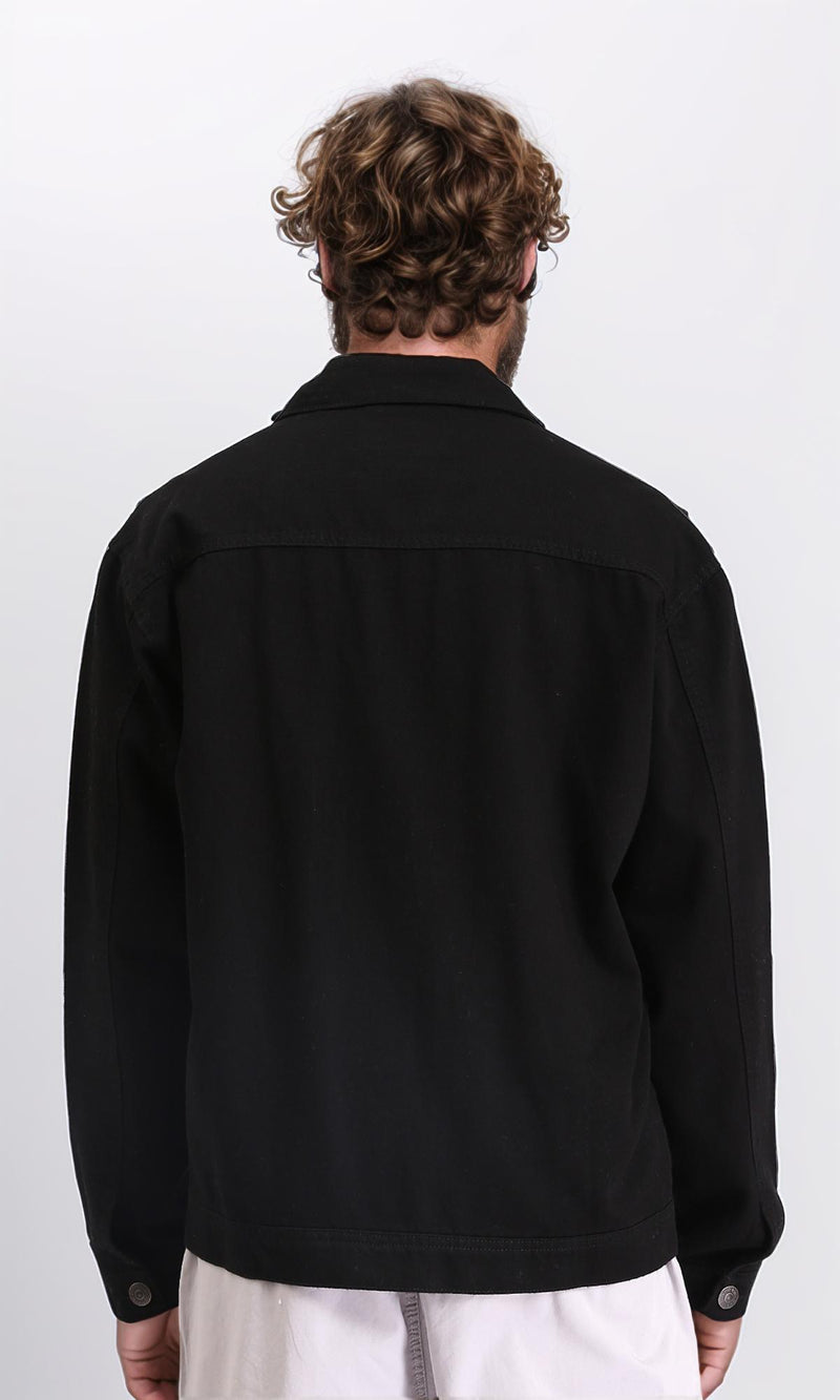 R207957 - Solid Buttoned Jacket with Front Pockets - Black