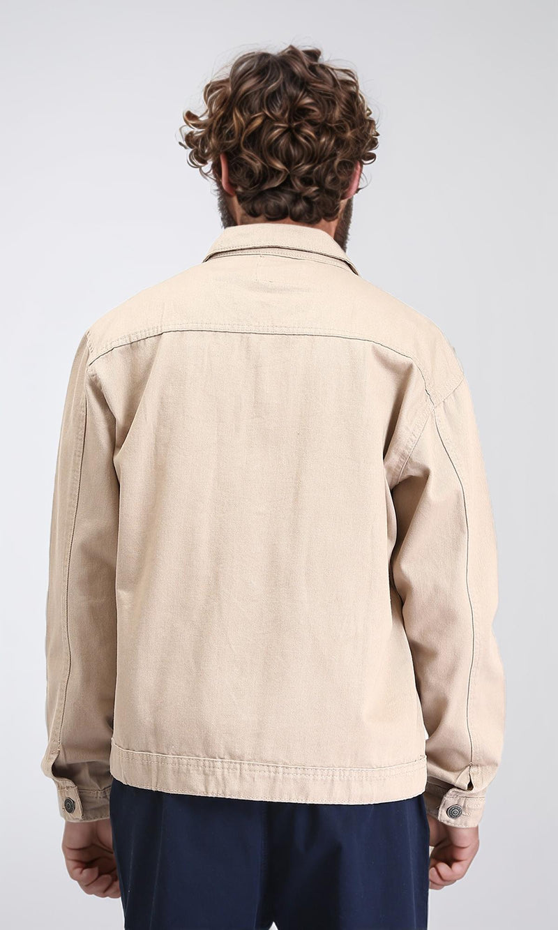 R207959 - Solid Buttoned Jacket with Front Pockets - Beige