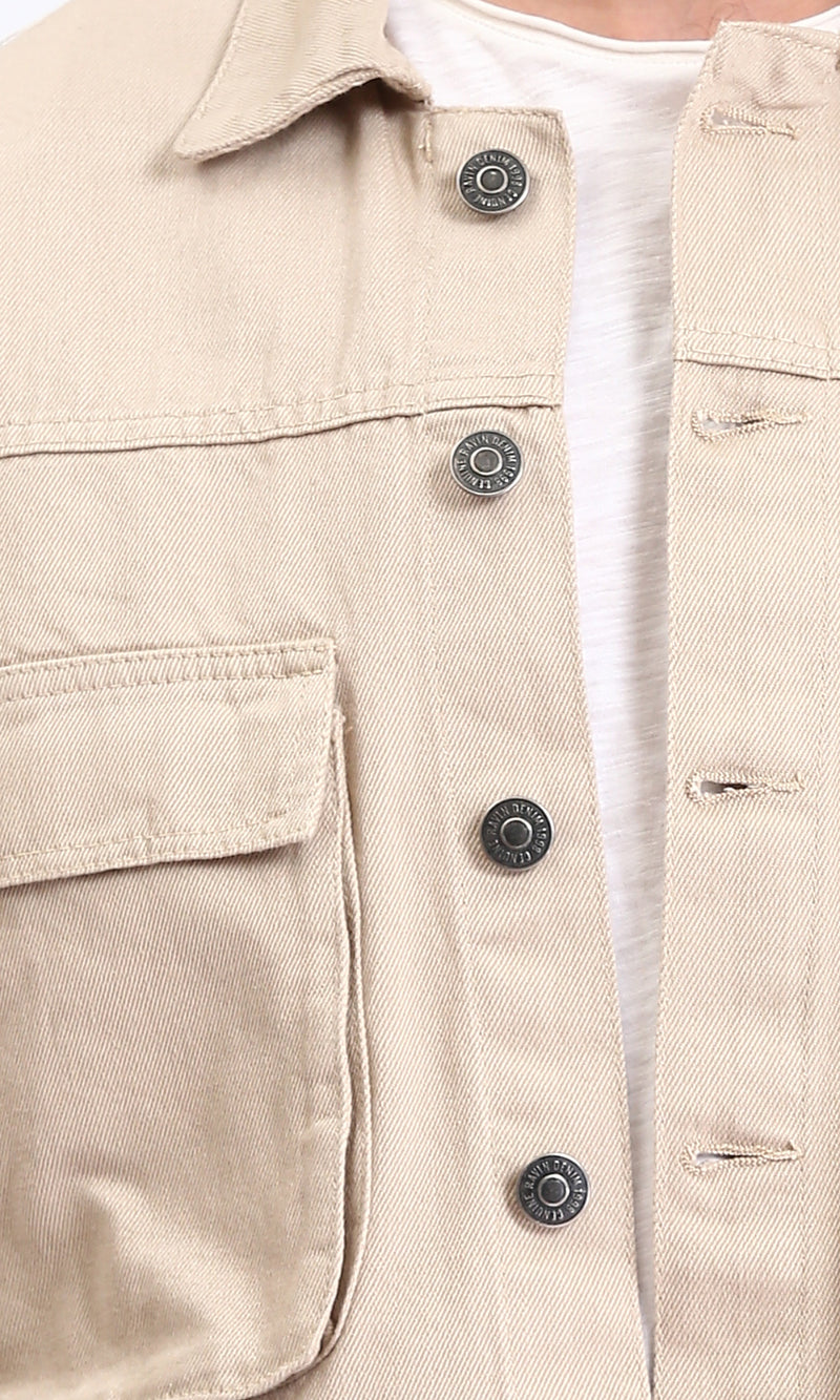 R207959 - Solid Buttoned Jacket with Front Pockets - Beige