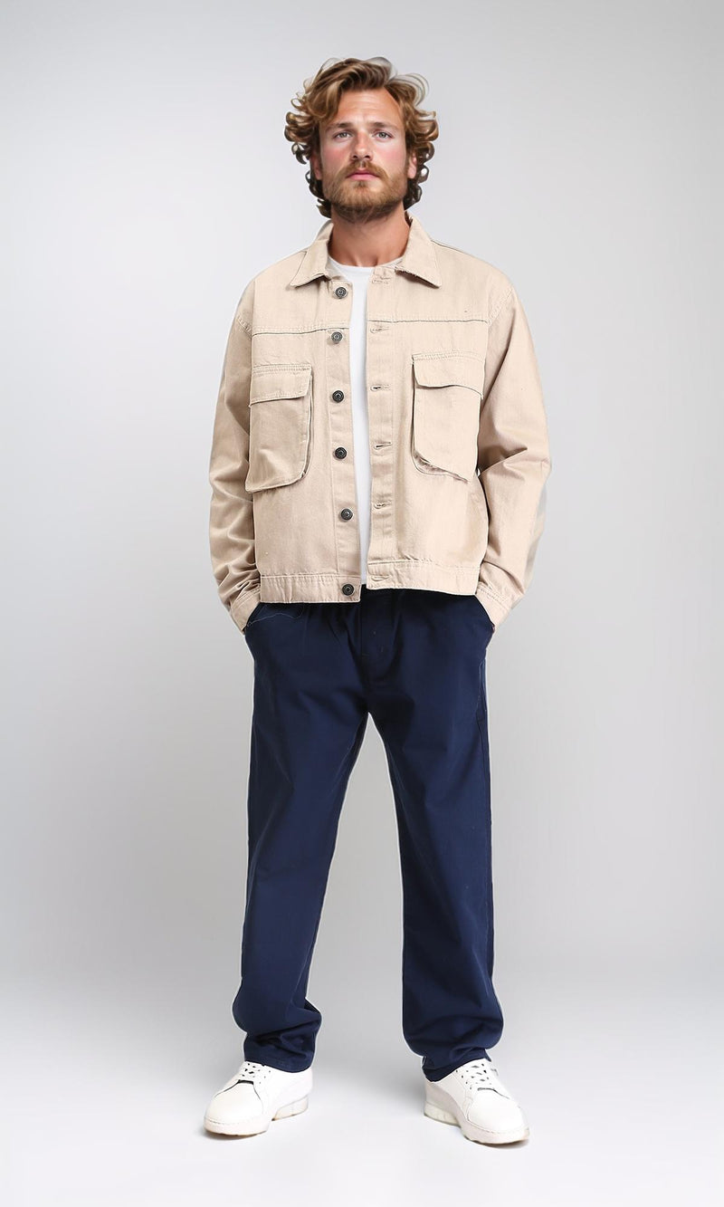R207959 - Solid Buttoned Jacket with Front Pockets - Beige