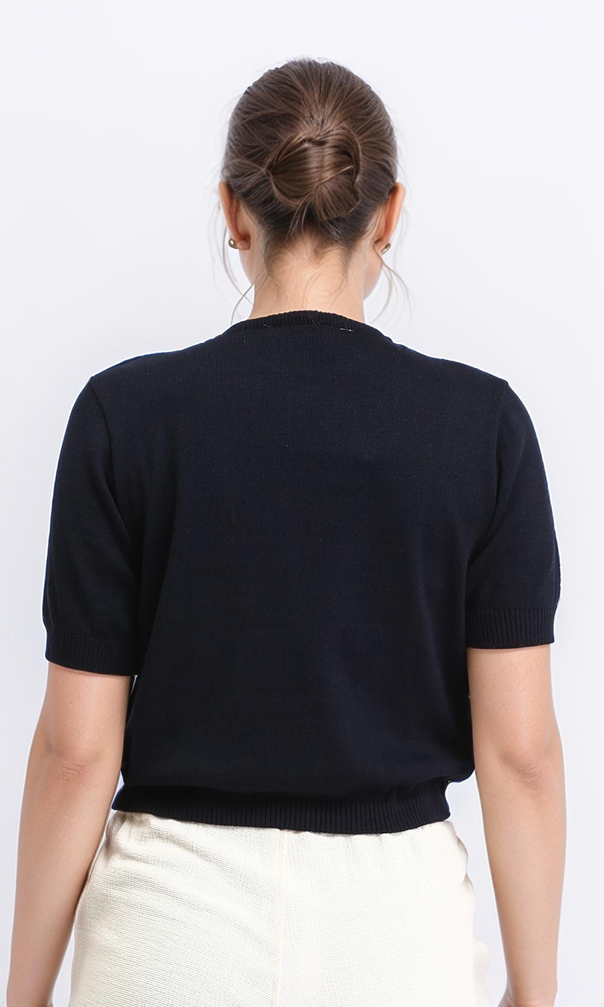 Ravin Women's Short Sleeve Ribbed Knit Top - Midnight Black