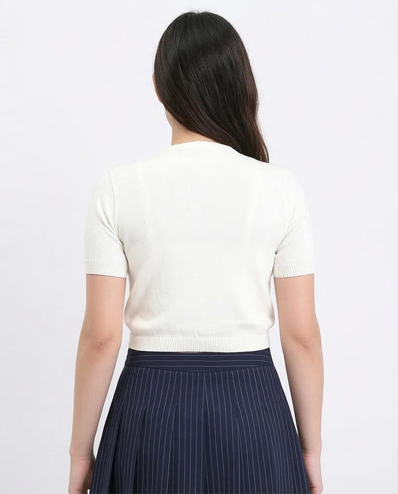 Ravin Women's Short Sleeve Fitted Knit Crop Top – Off-White - R207978