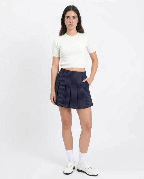 Ravin Women's Short Sleeve Fitted Knit Crop Top – Off-White - R207978