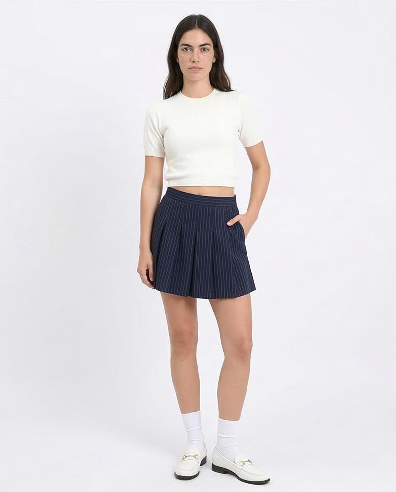 Ravin Women's Short Sleeve Fitted Knit Crop Top – Off-White - R207978