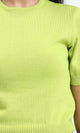 R207979 - Ribbed Crew Neck Solid Short Pullover - Neon Green