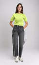 R207979 - Ribbed Crew Neck Solid Short Pullover - Neon Green
