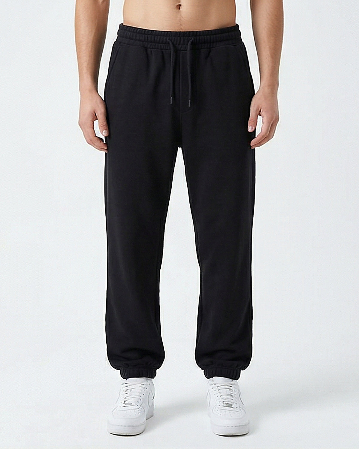 Solid Slip On Pants with Hem - Black