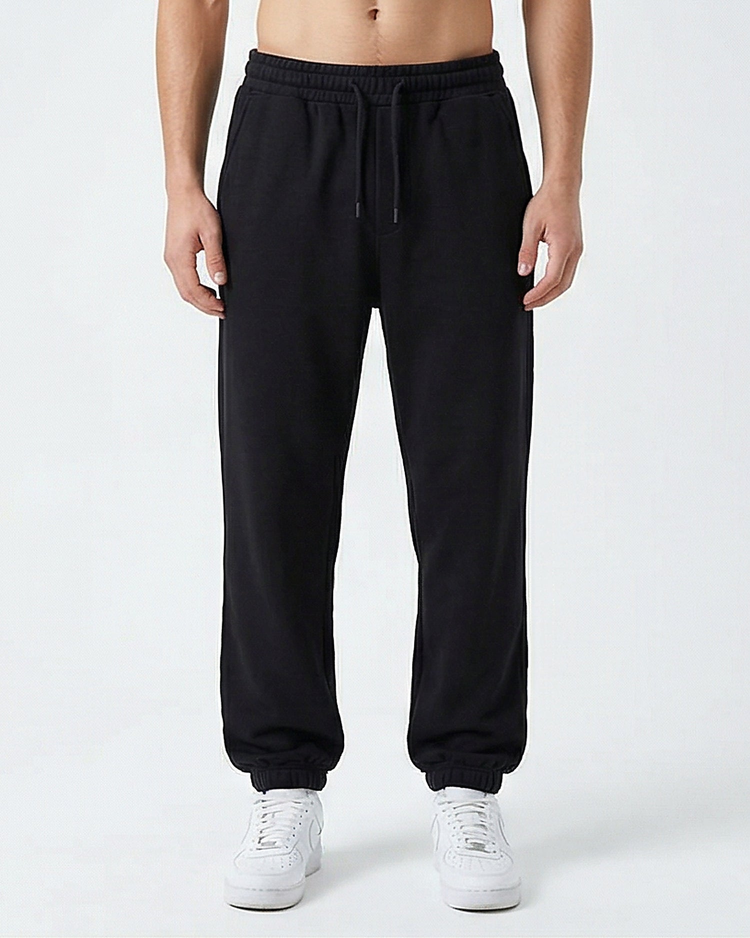 Solid Slip On Pants with Hem - Black