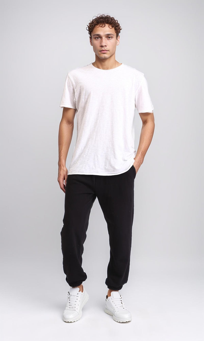 R208092 - Solid Slip On Pants with Hem - Black
