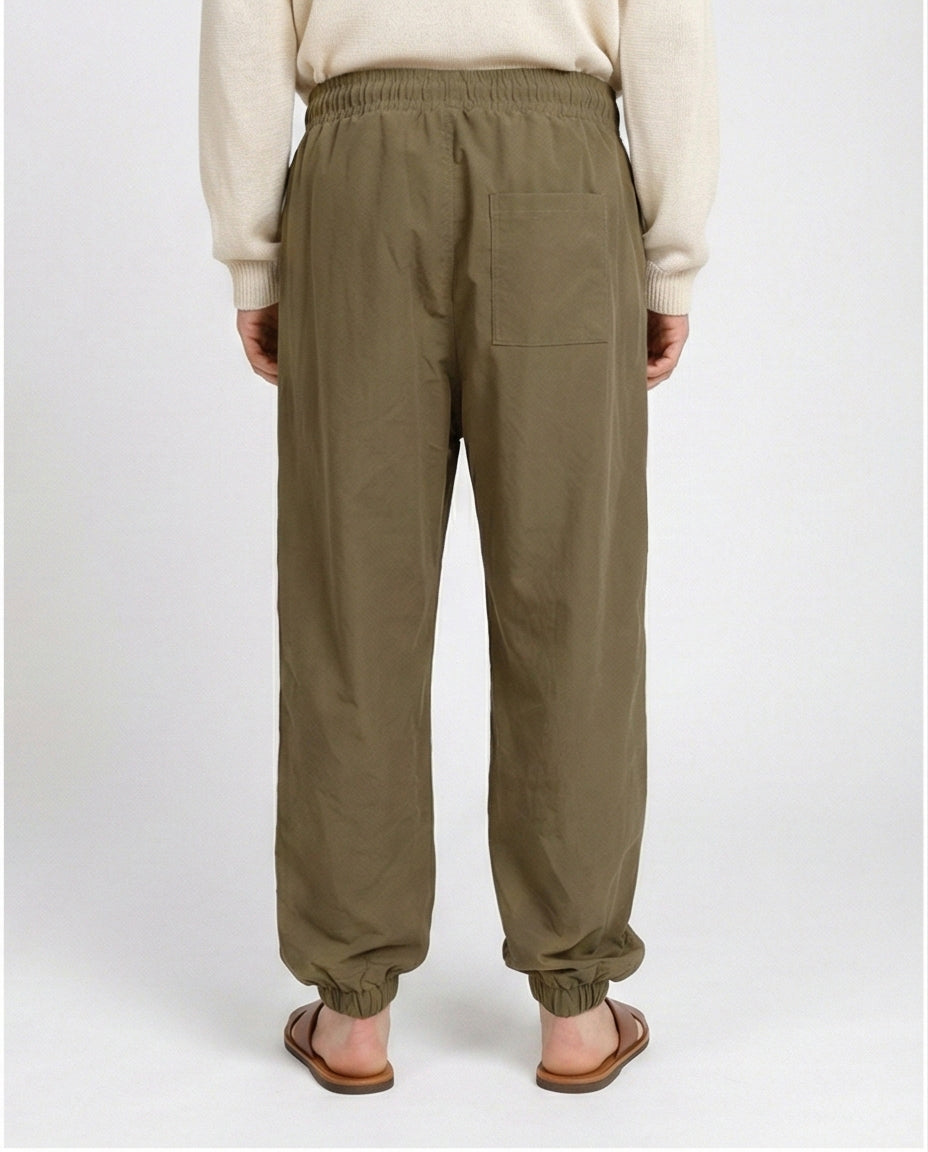 Olive Drawstring Elastic-Cuff Utility Joggers
