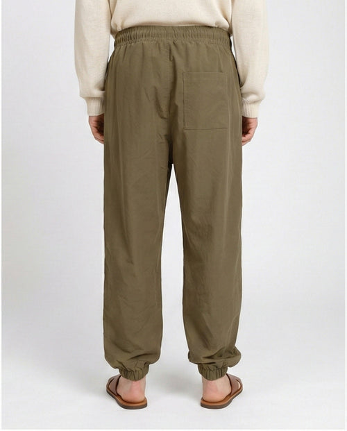 Olive Drawstring Elastic-Cuff Utility Joggers