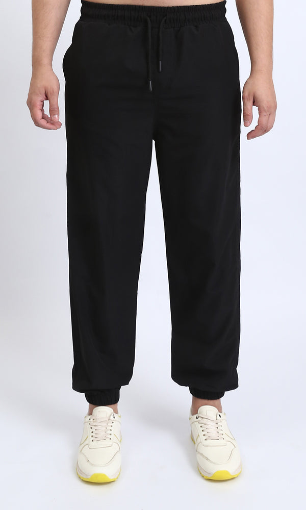 R208095 - Slip On Solid Pants with Hem - Black