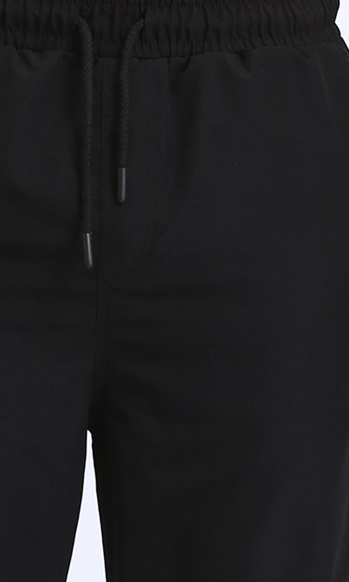 R208095 - Slip On Solid Pants with Hem - Black