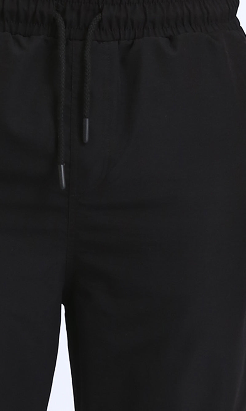 R208095 - Slip On Solid Pants with Hem - Black