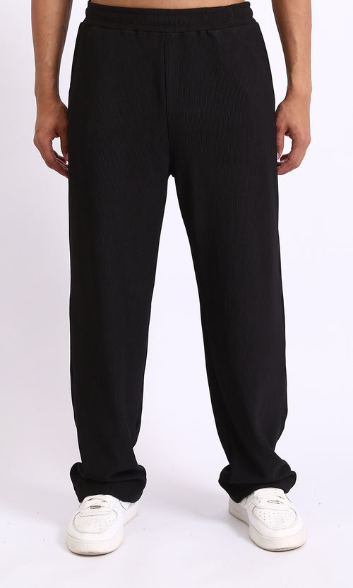 R208096 - Elastic Waist Comfy Ribbed Pants - Black