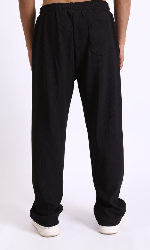 R208096 - Elastic Waist Comfy Ribbed Pants - Black