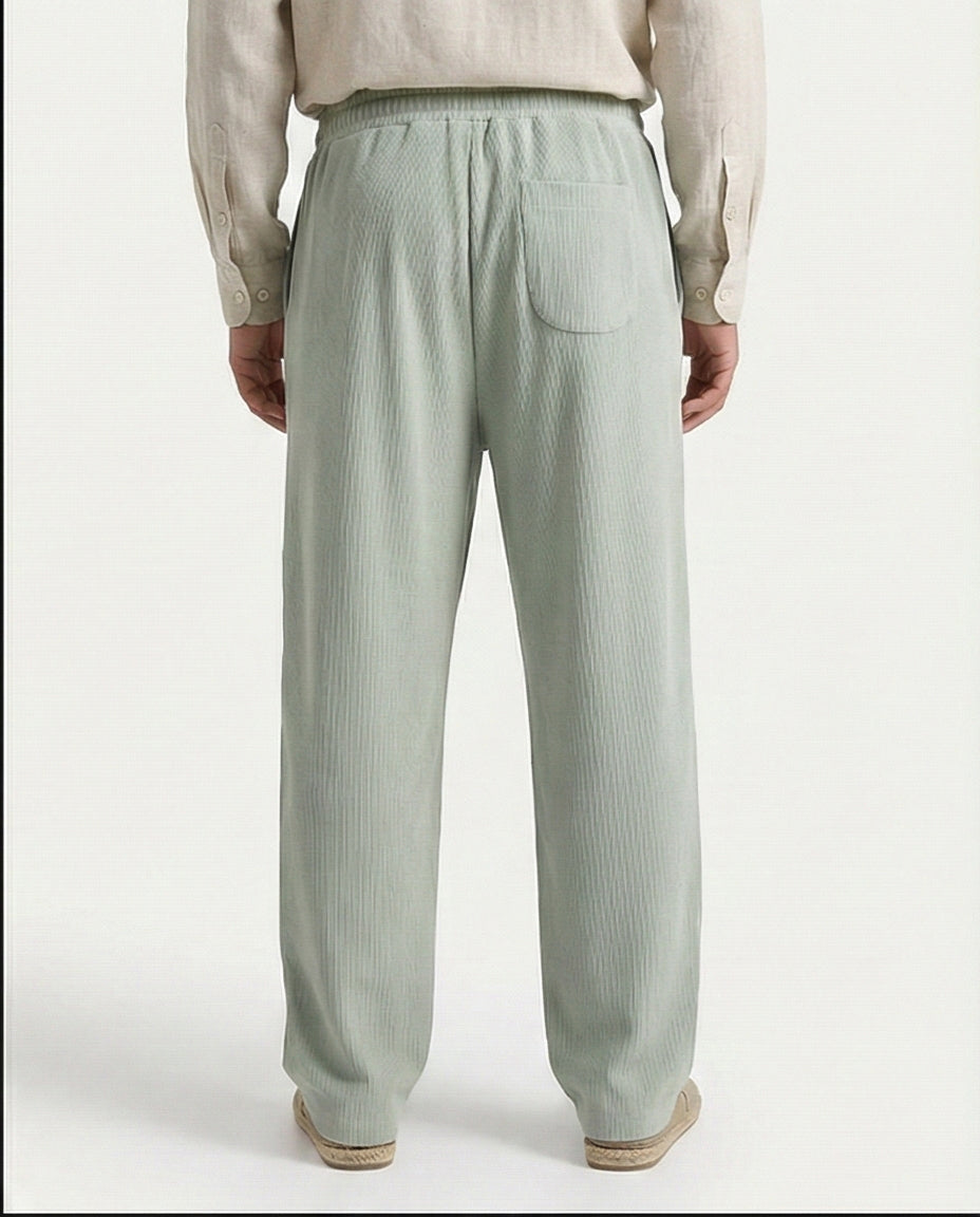 Ravin Men's Sage Green Textured Elastic Waist Trousers