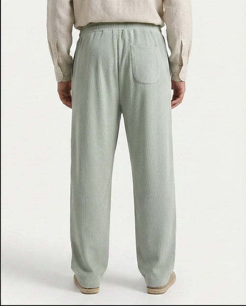 Ravin Men's Sage Green Textured Elastic Waist Trousers