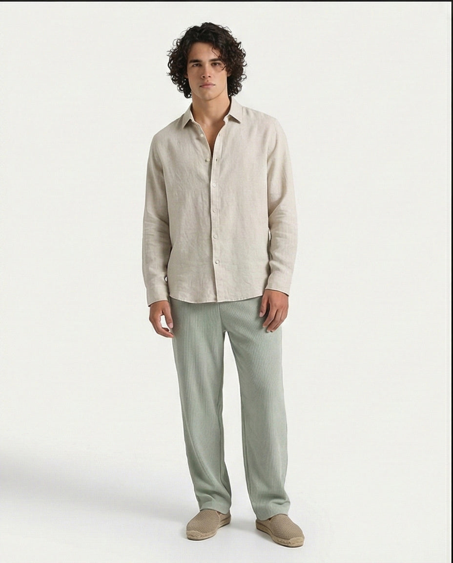 Ravin Men's Sage Green Textured Elastic Waist Trousers