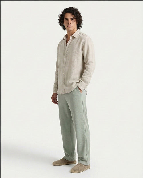 Ravin Men's Sage Green Textured Elastic Waist Trousers