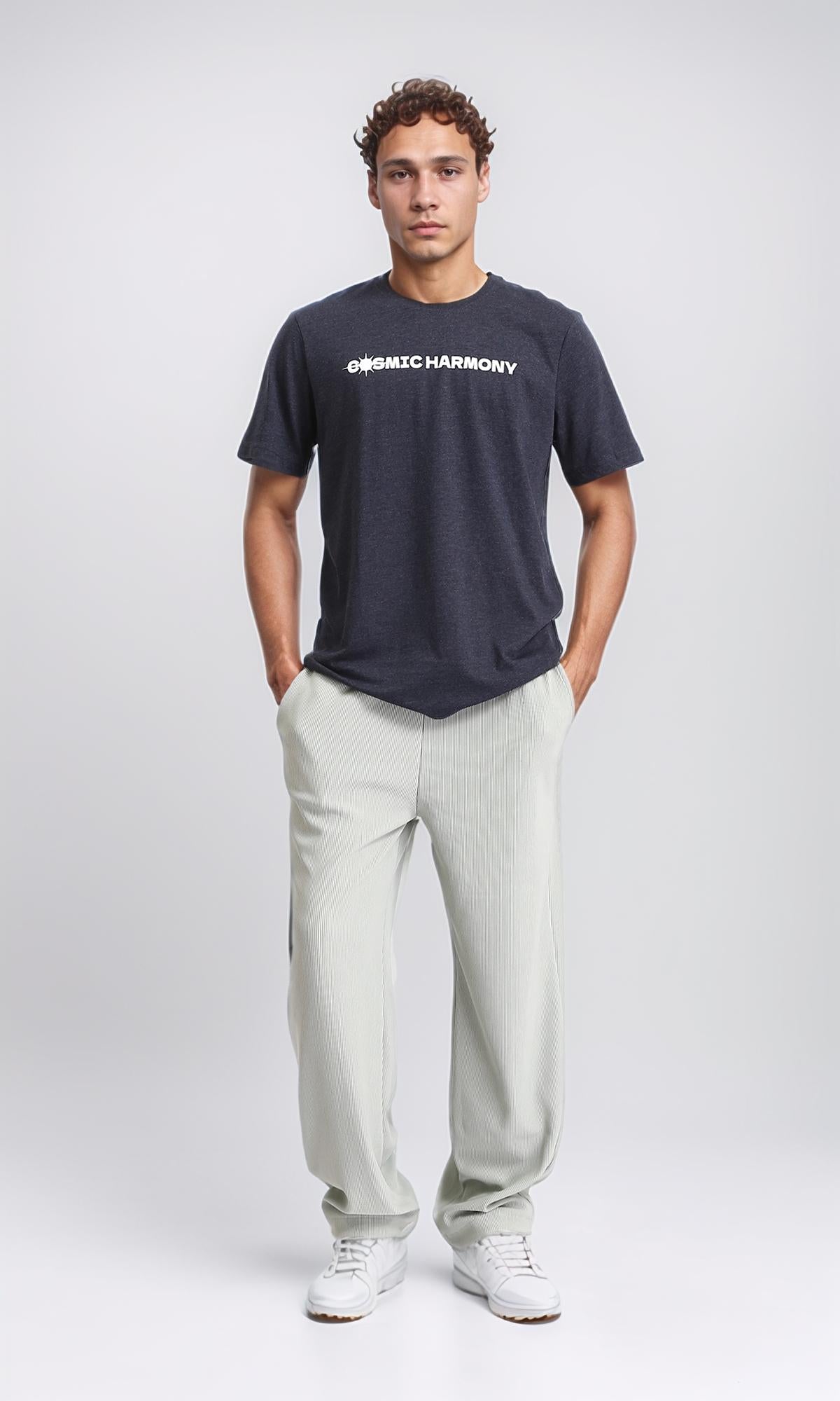 Ravin Men's Sage Green Textured Elastic Waist Trousers