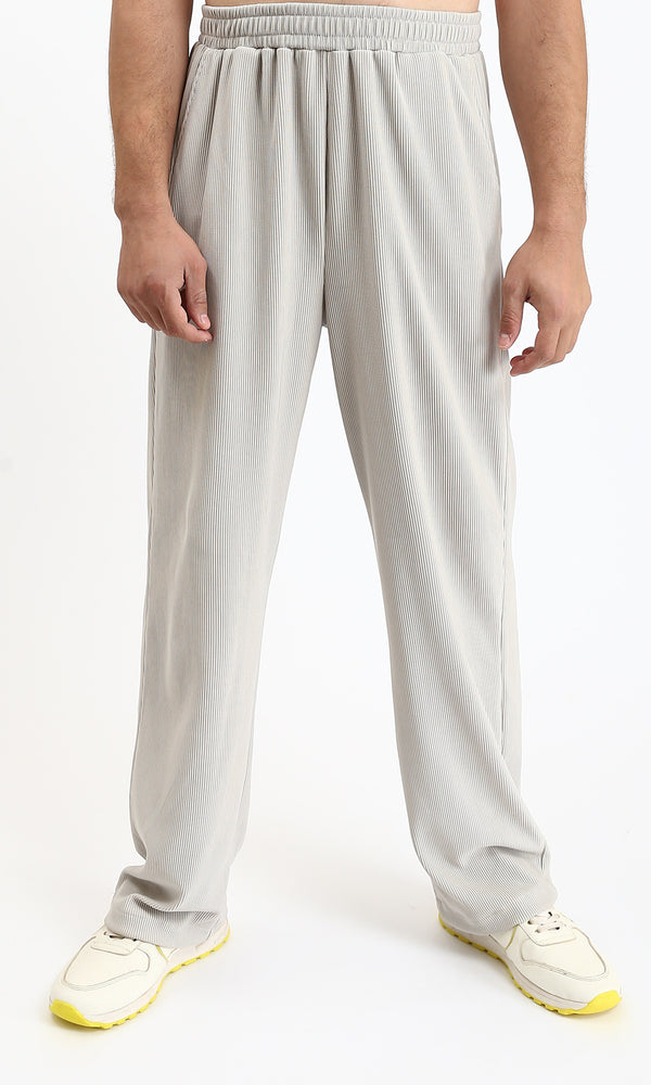 R208098 - Slip On Ribbed Wide Pants - Pastel Grey