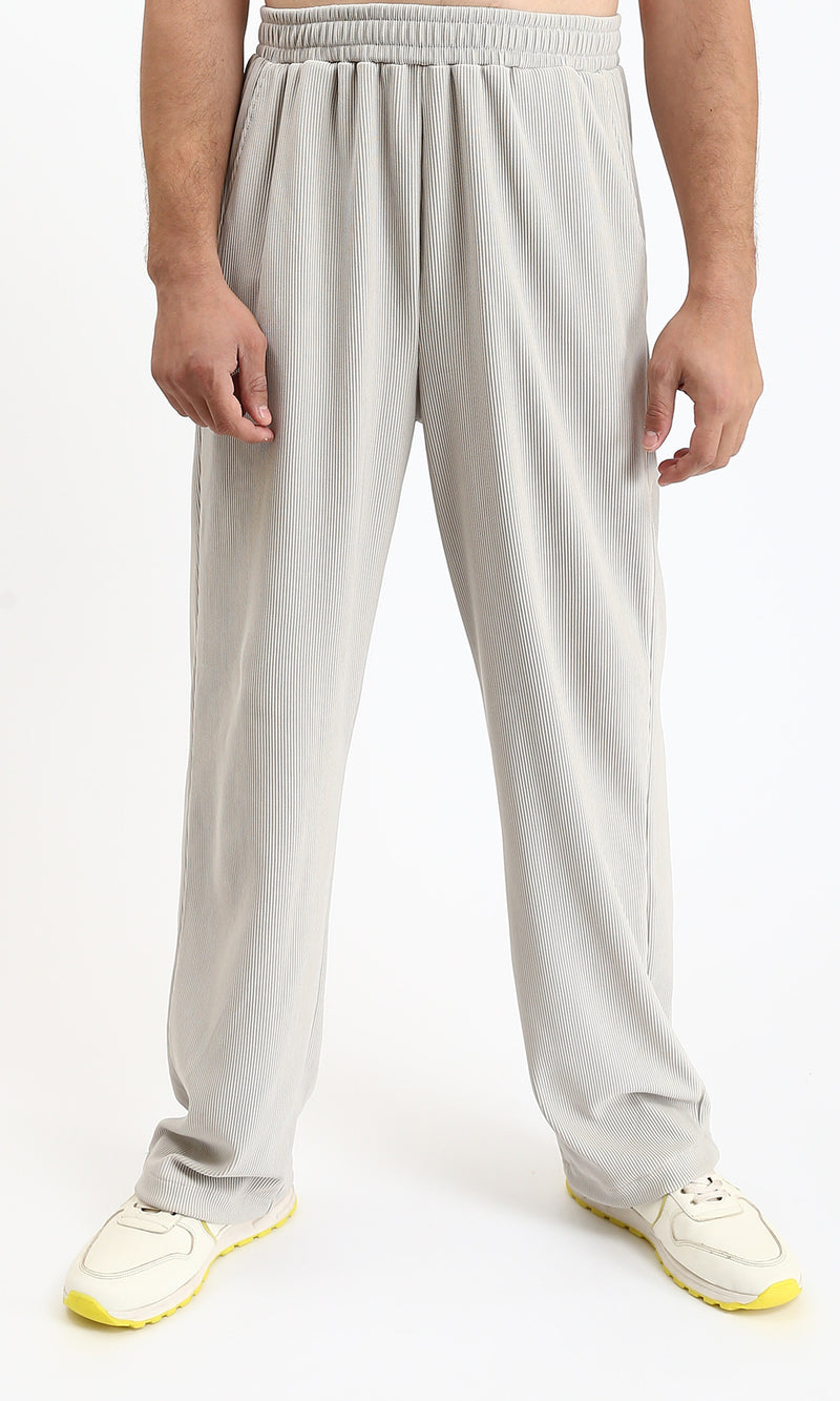 R208098 - Slip On Ribbed Wide Pants - Pastel Grey