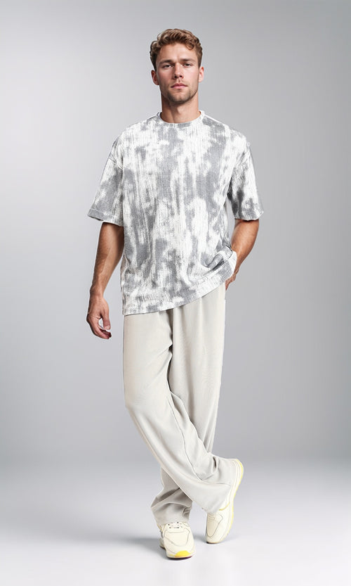 R208098 - Slip On Ribbed Wide Pants - Pastel Grey