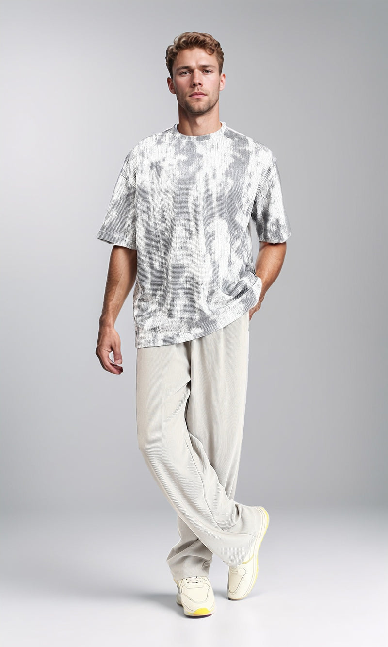 R208098 - Slip On Ribbed Wide Pants - Pastel Grey