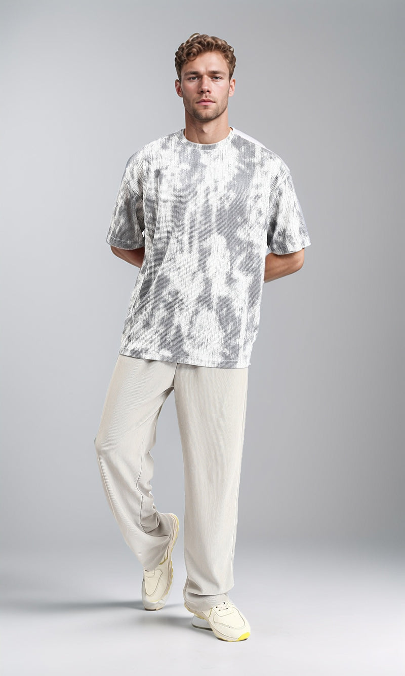 R208098 - Slip On Ribbed Wide Pants - Pastel Grey