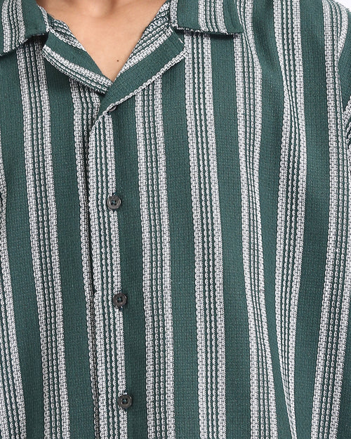 Ravin | Men's Textured Striped Camp Collar Shirt – Forest Green - R208103