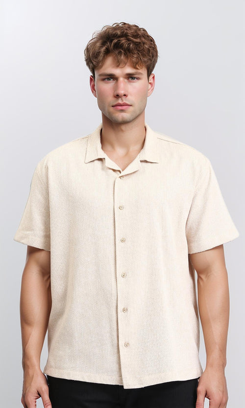 Short Sleeves Shirt with Classic Collar - Beige