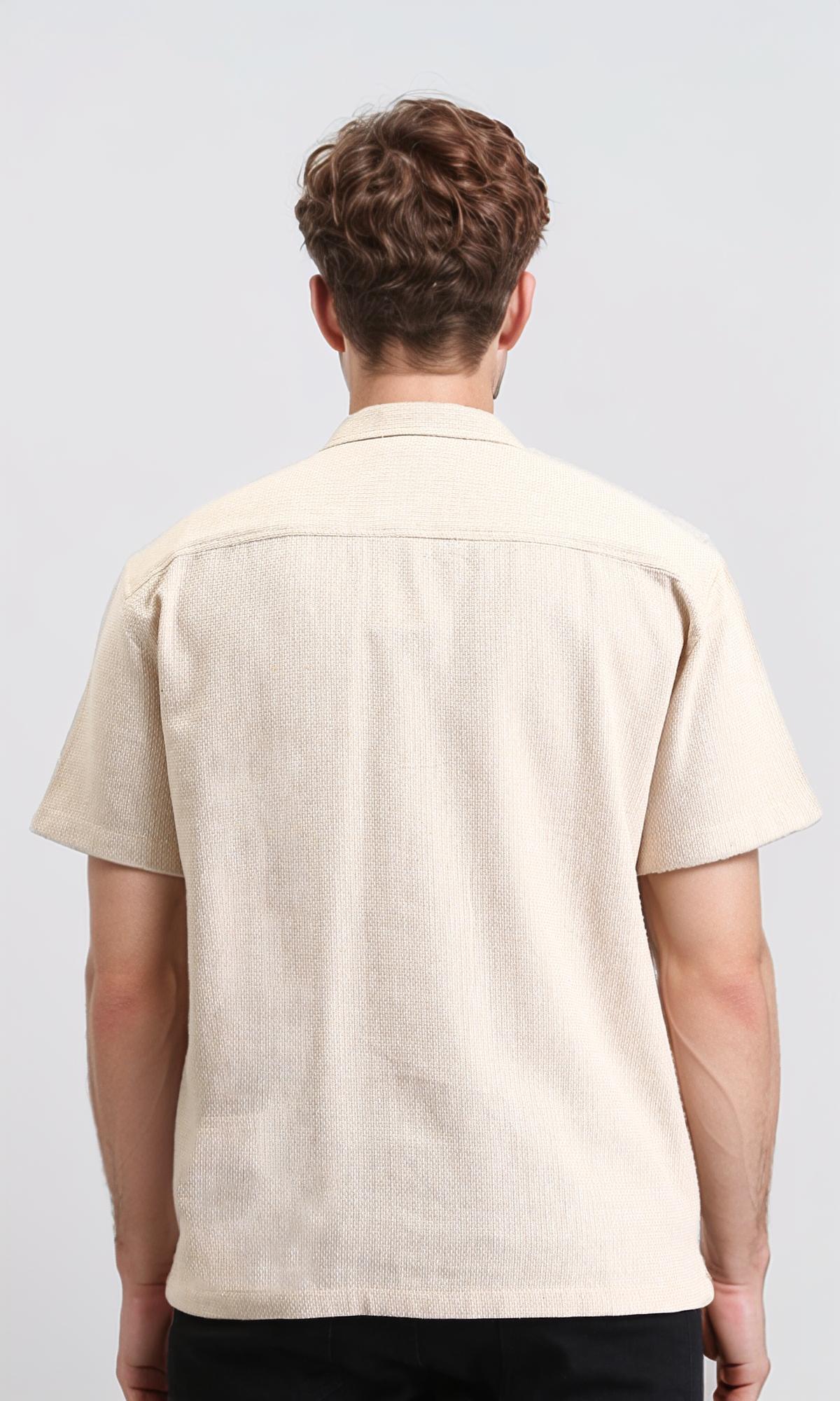 R208105 - Short Sleeves Shirt with Classic Collar - Beige
