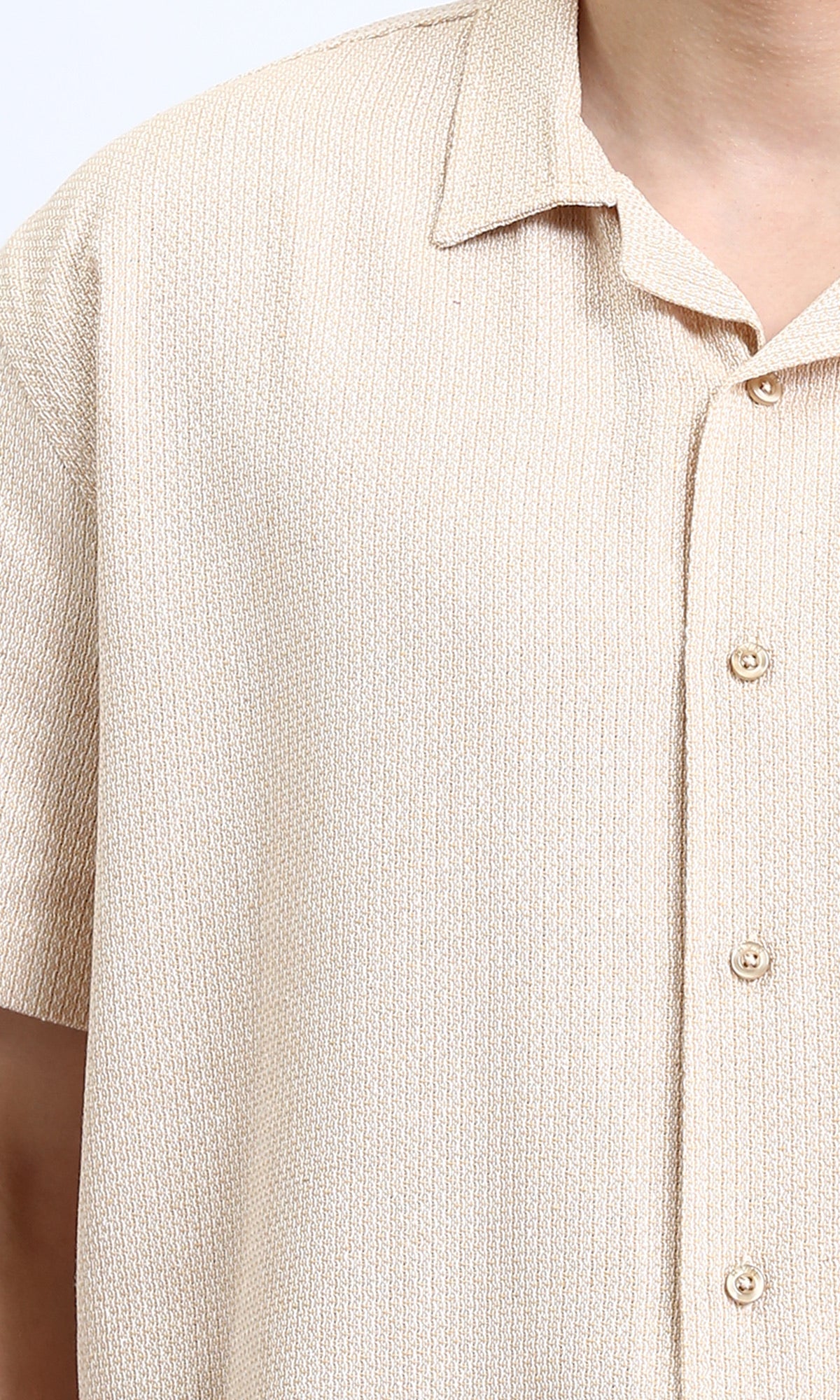 R208105 - Short Sleeves Shirt with Classic Collar - Beige