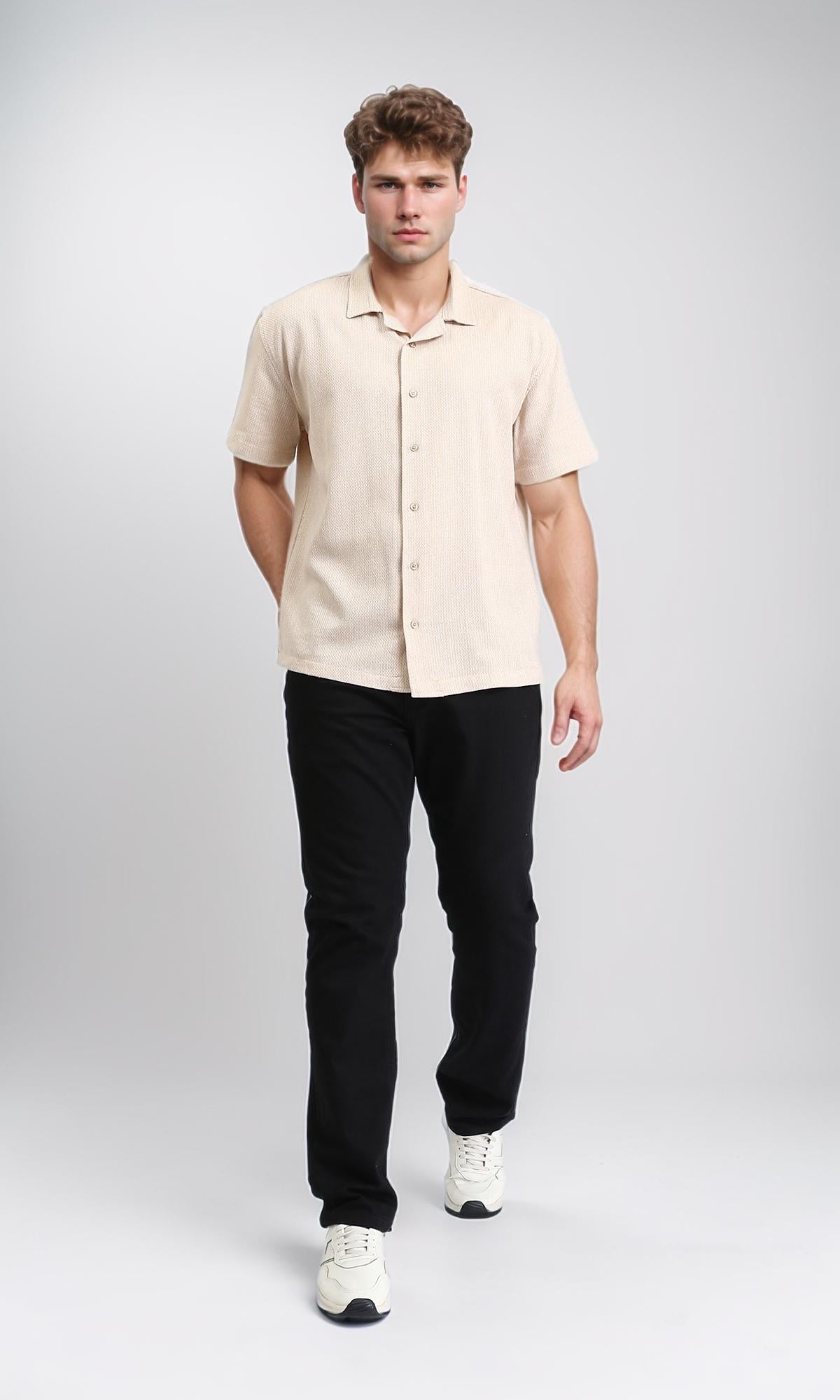 R208105 - Short Sleeves Shirt with Classic Collar - Beige