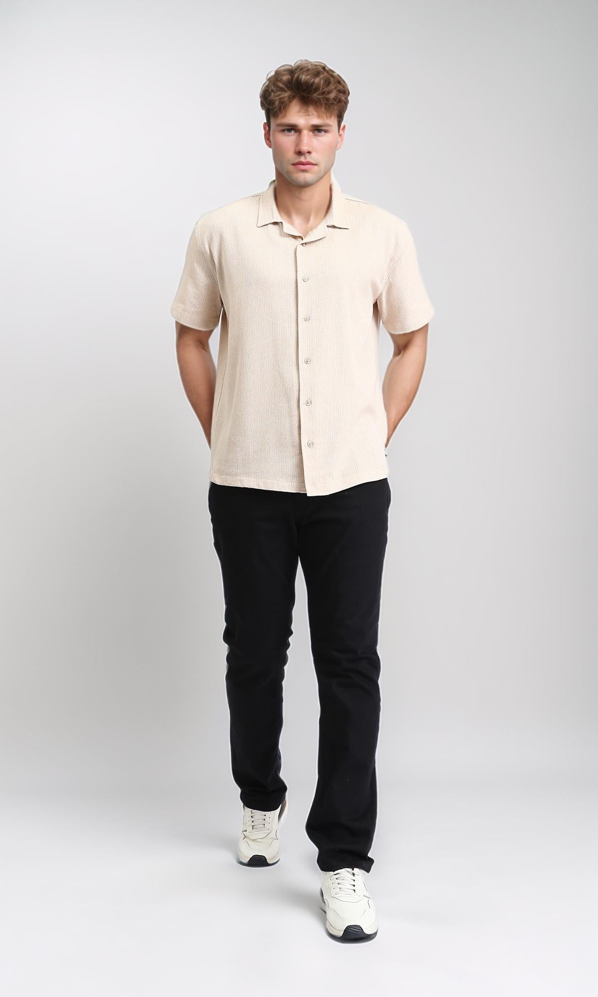 R208105 - Short Sleeves Shirt with Classic Collar - Beige