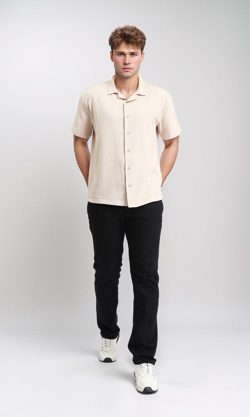 R208105 - Short Sleeves Shirt with Classic Collar - Beige