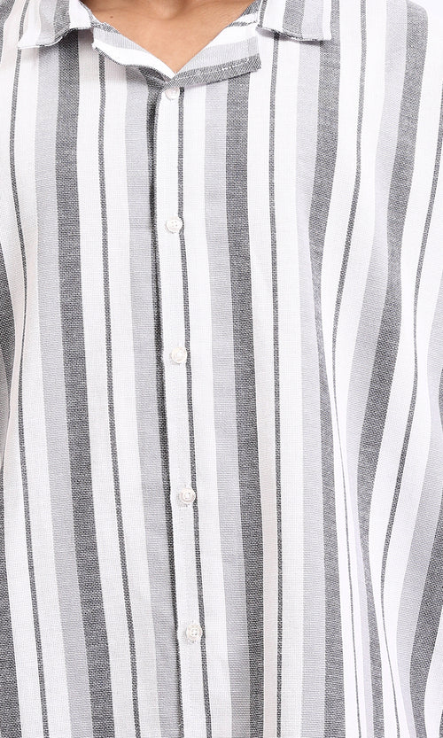 R208106 - Striped Shirt with Classic Collar - Grey & White