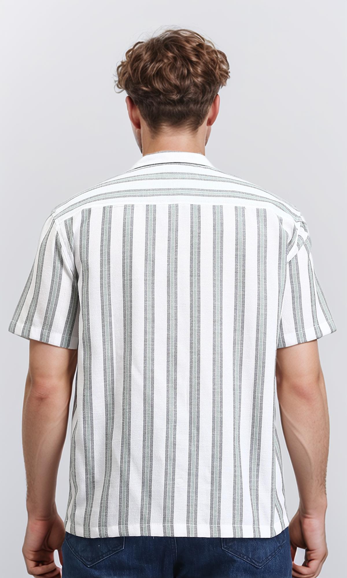 R208108 - Striped Buttons Down Casual Shirt - Grey, Mint & White