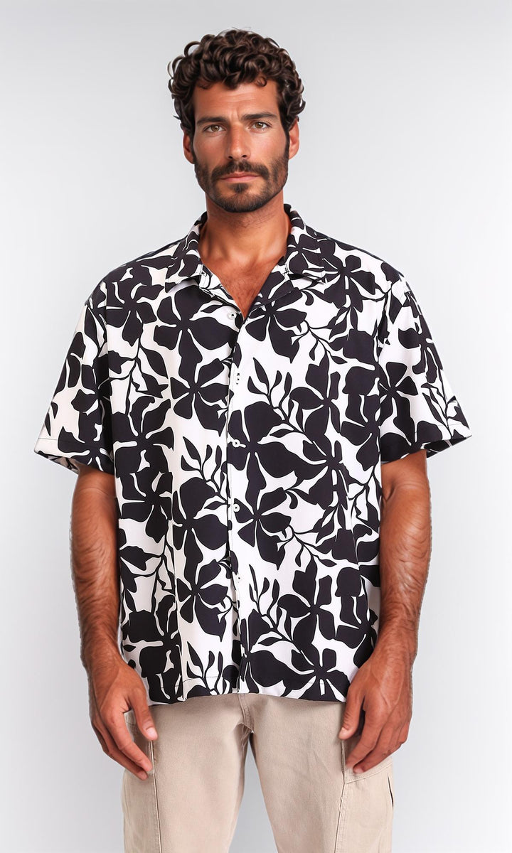 Floral Relaxed Fit Casual Shirt - Black & White
