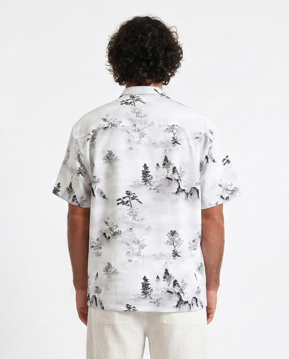 Ravin Men’s Zen Landscape Print Resort Shirt – Ink Wash Mountain Series - R208111