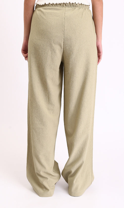 R208113 - Wide-Leg Textured Drawstring Pants - Light Sage Green