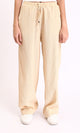 R208114 - Wide-Leg Textured Drawstring Pants - Beige