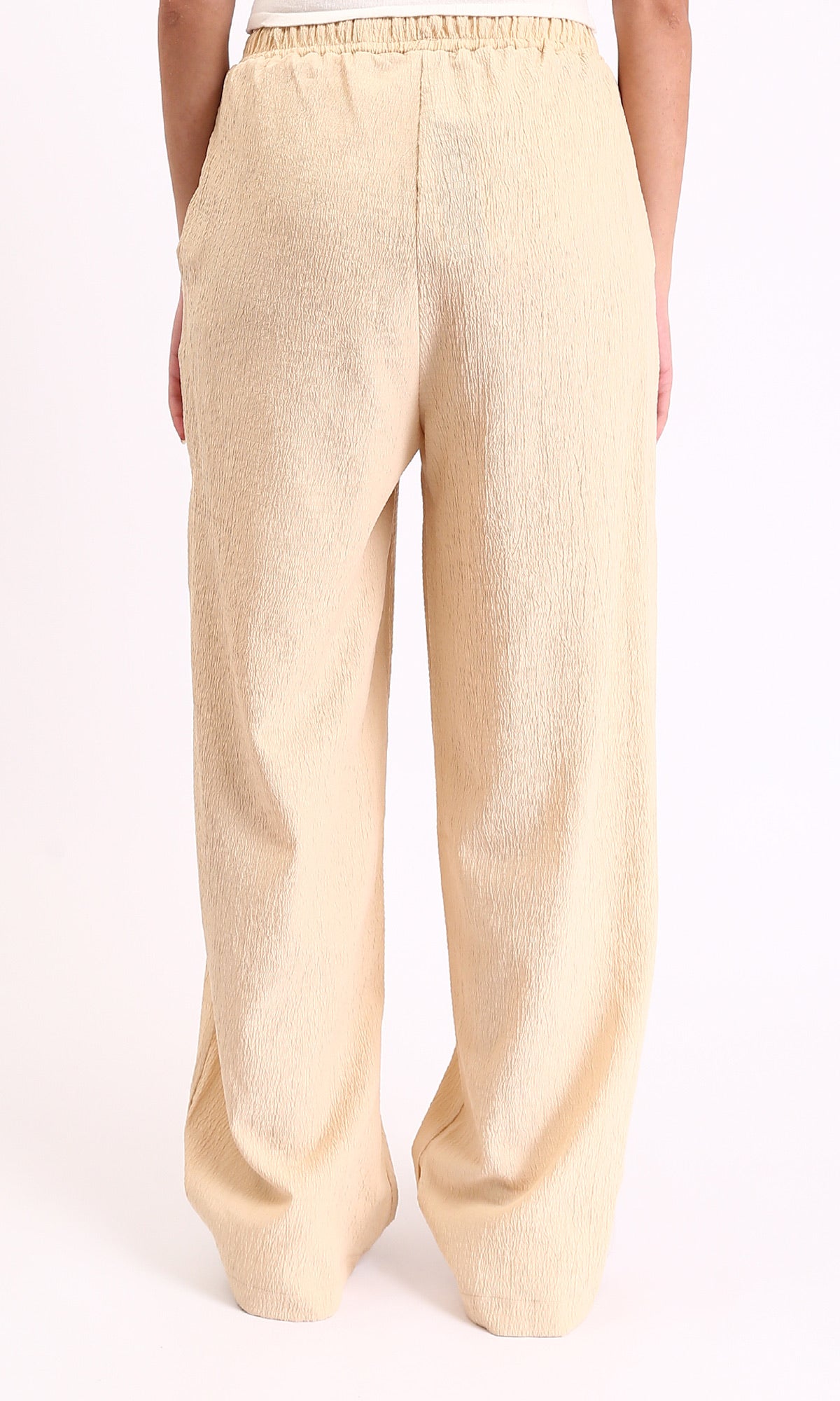 R208114 - Wide-Leg Textured Drawstring Pants - Beige