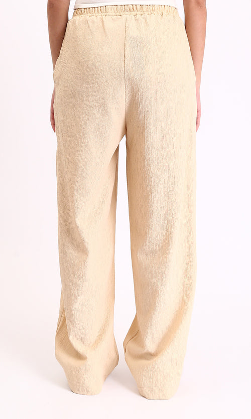 R208114 - Wide-Leg Textured Drawstring Pants - Beige