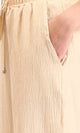 R208114 - Wide-Leg Textured Drawstring Pants - Beige