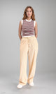 R208114 - Wide-Leg Textured Drawstring Pants - Beige
