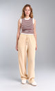 R208114 - Wide-Leg Textured Drawstring Pants - Beige