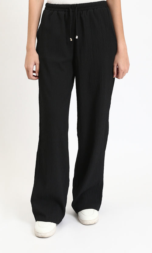 R208115 - Slip On Textured Casual Pants - Black